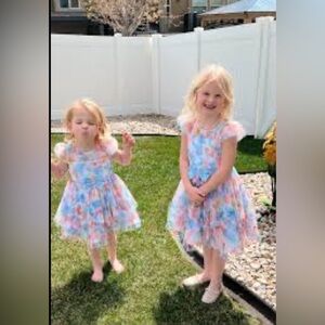 Jona Michelle Girl's Multicolor Dress Floral Attached Slip Purple Belted Size 6